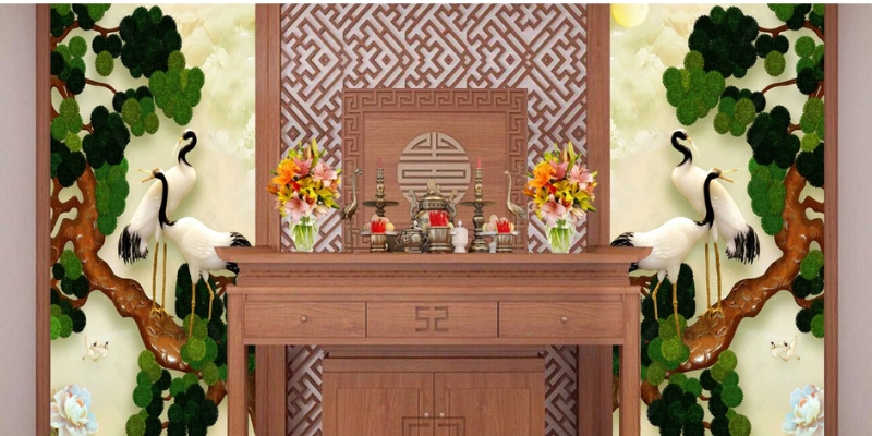 Mẫu tranh tường tùng hạc diên niên