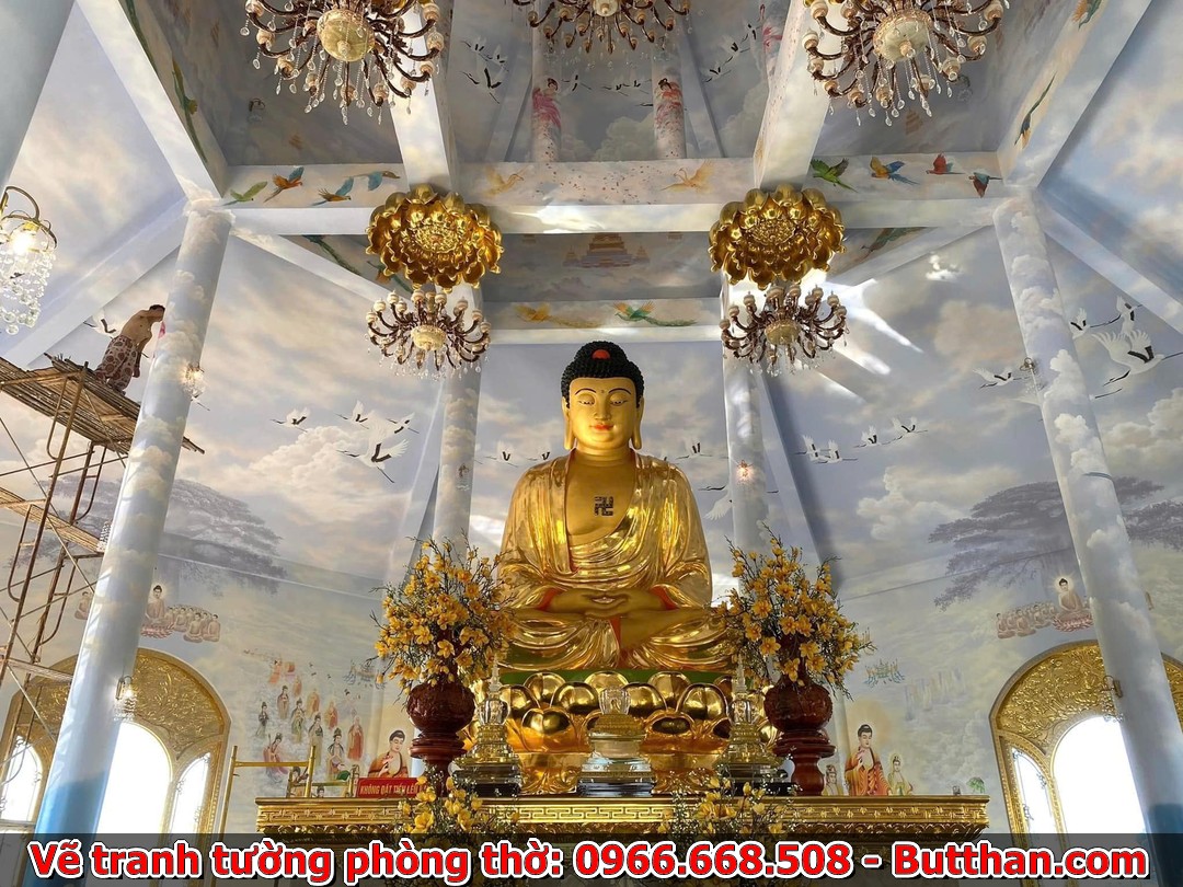 Bức tranh hoa sen do đội ngũ Bút Thần vẽ đã biến phòng thờ nhà tôi trở nên trang nghiêm và ấm cúng hơn.