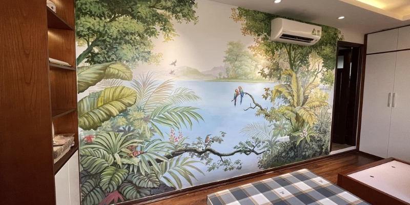 Mẫu tranh tường mang thiên nhiên vào không gian phòng ngủ