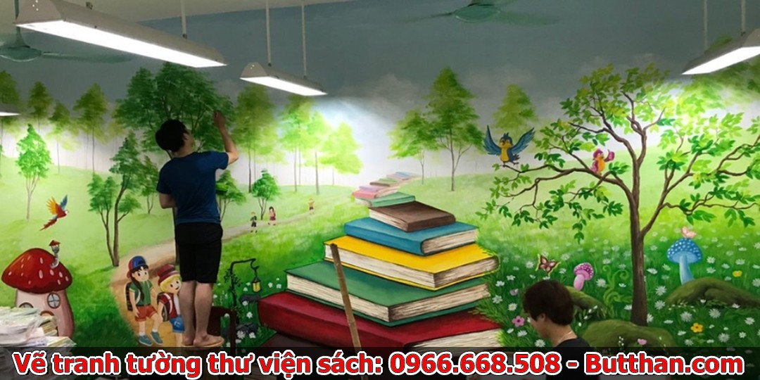 Vẽ Tranh Tường Thư Viện Sách - Khơi Nguồn Cảm Hứng Học Tập